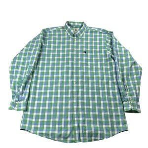 Southern Proper Shirt Mens XL Green Blue Check Button Down Long Sleeve Dog Logo